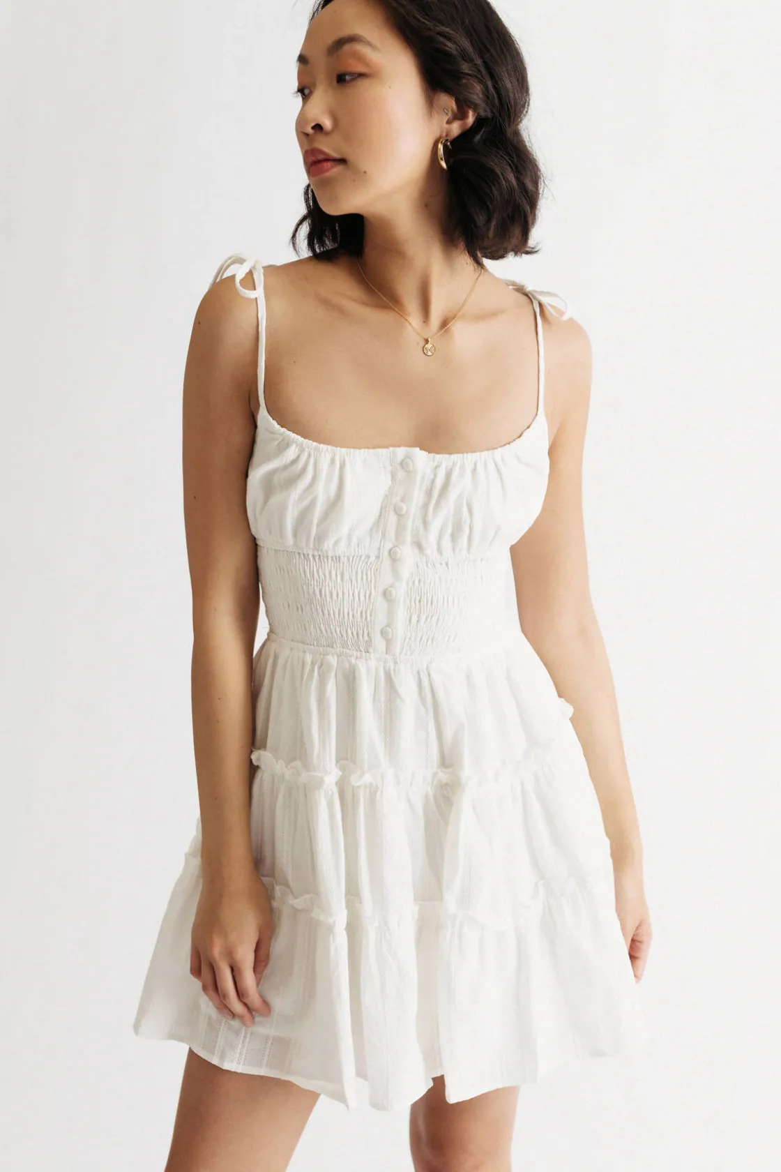 Tobi Evaline Smocked Babydoll Ruffled Dress