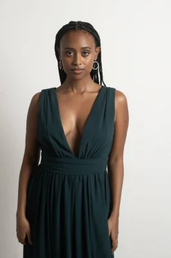 Tobi Everlasting Moment Plunging High Slit Maxi Dress - Burgundy