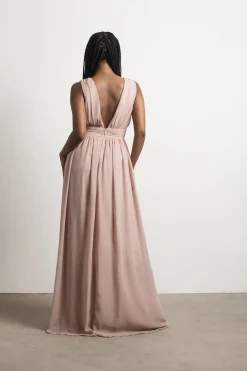 Tobi Everlasting Moment Plunging High Slit Maxi Dress - Burgundy