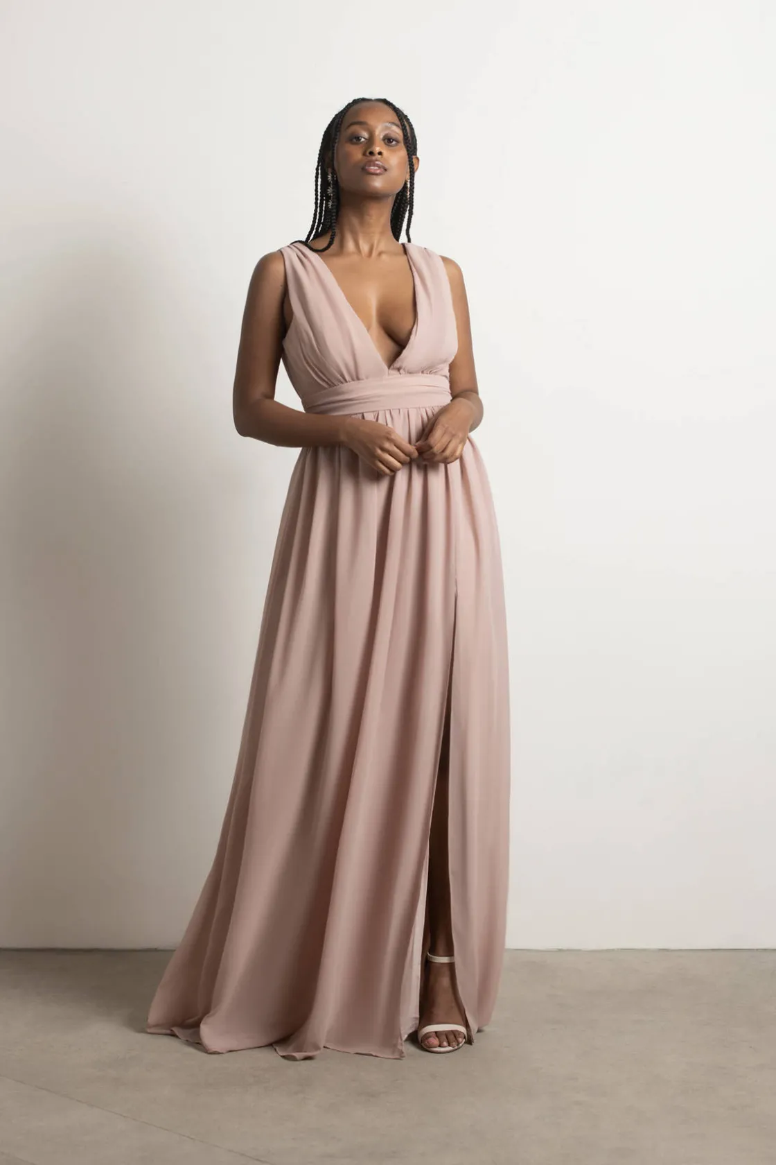 Tobi Everlasting Moment Plunging High Slit Maxi Dress - Burgundy