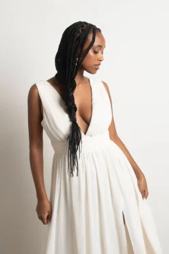 Tobi Everlasting Moment Plunging High Slit Maxi Dress - Burgundy