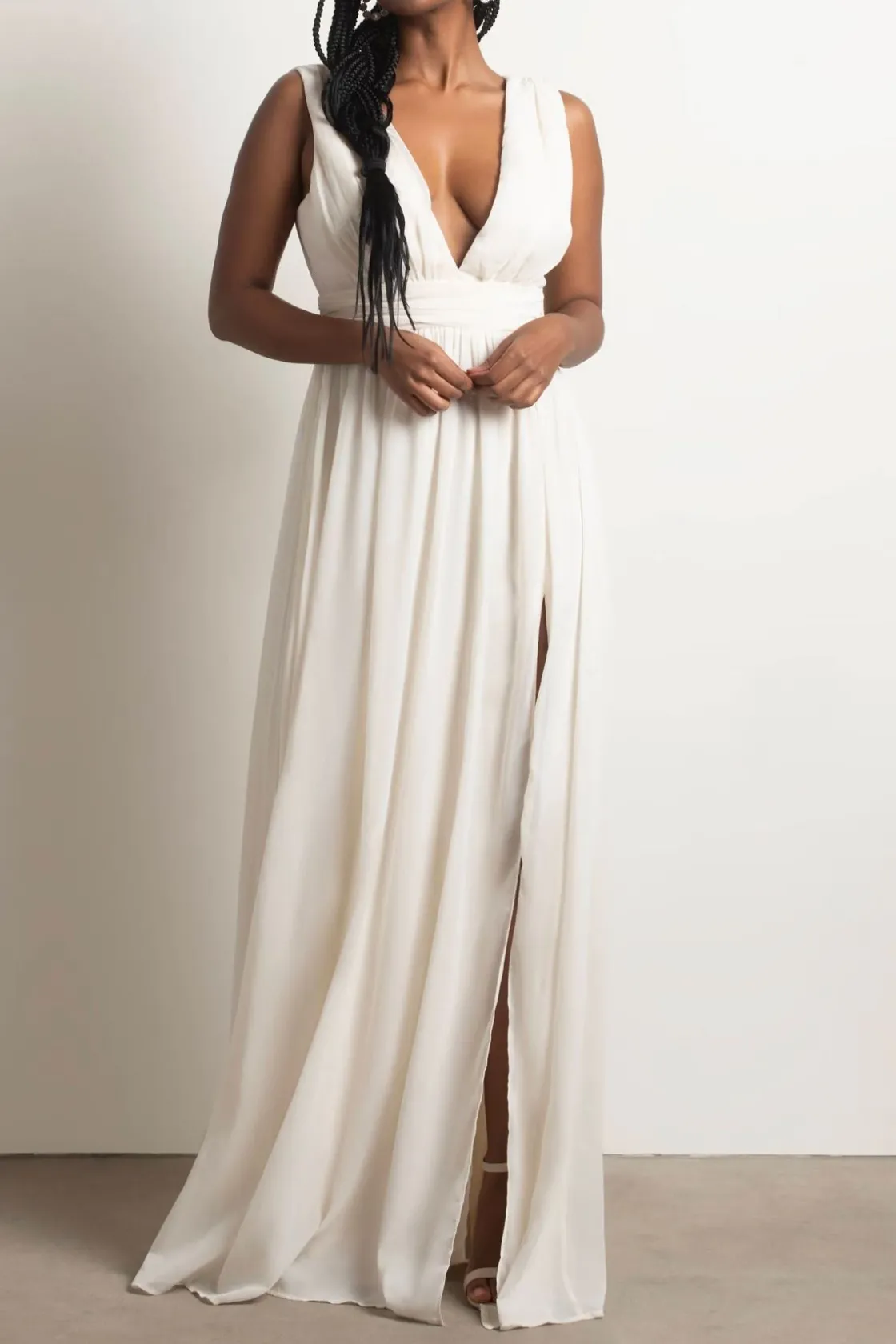 Tobi Everlasting Moment Plunging High Slit Maxi Dress - Burgundy