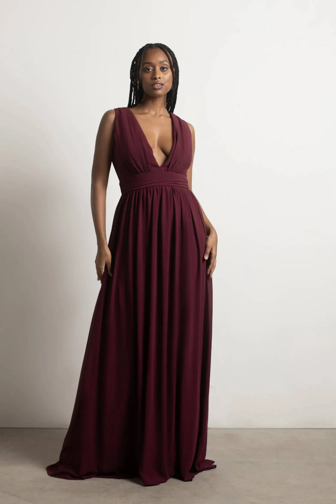 Tobi Everlasting Moment Plunging High Slit Maxi Dress - Burgundy