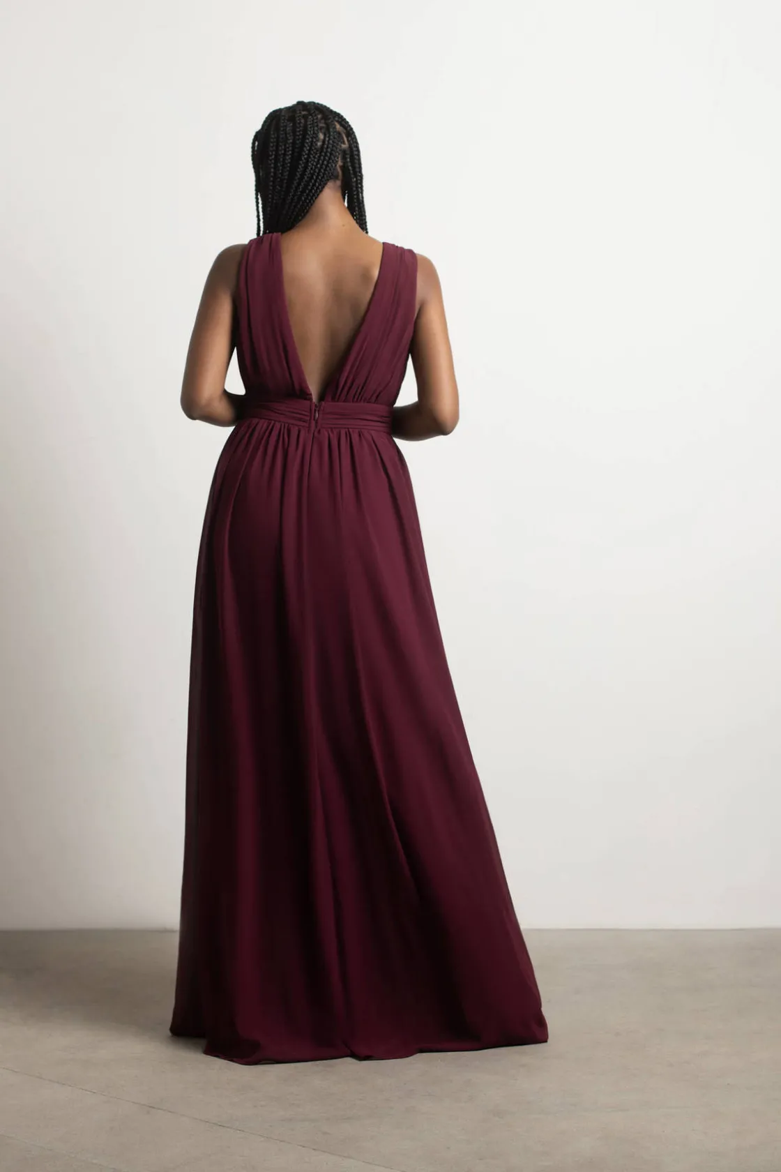 Tobi Everlasting Moment Plunging High Slit Maxi Dress - Burgundy