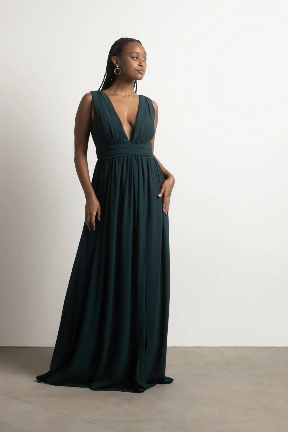 Tobi Everlasting Moment Plunging High Slit Maxi Dress - Burgundy
