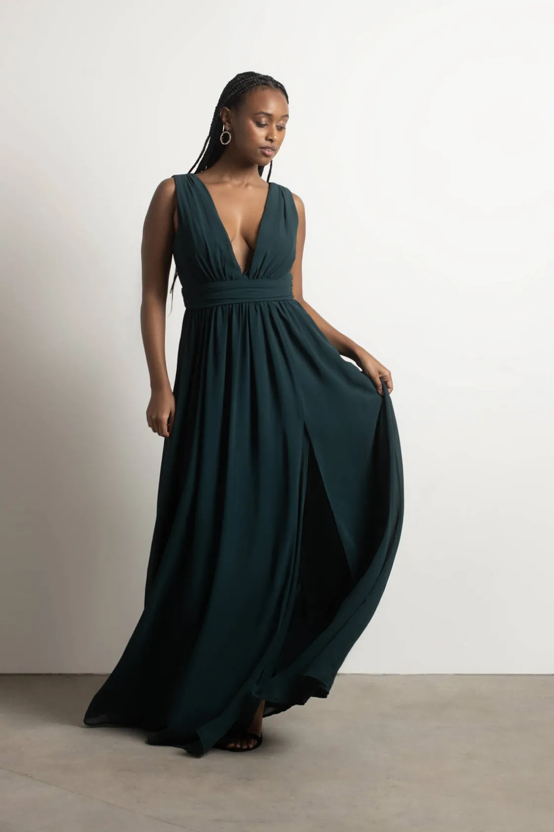 Tobi Everlasting Moment Plunging High Slit Maxi Dress - Burgundy