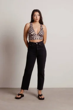 Tobi Fall Off Crop Top - Brown