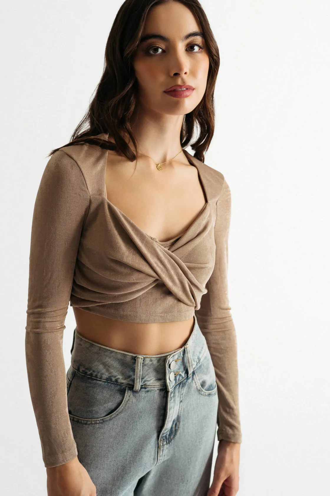 Tobi Falling For You Crop Top - Mocha