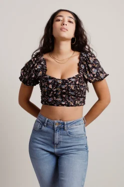 Tobi Falling Petals Crop Top - Black Multi