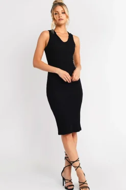 Tobi Feeling Hood Hooded Bodycon Midi Dress - Black