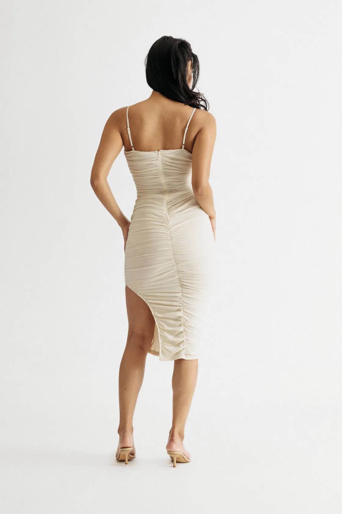 Tobi Feeling Something Metallic High Slit Midi Dress - Cream