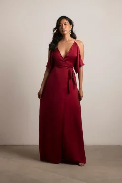 Tobi Feeling The Night Satin Cold Shoulder Maxi Dress -