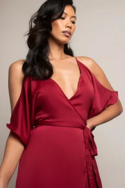 Tobi Feeling The Night Satin Cold Shoulder Maxi Dress -