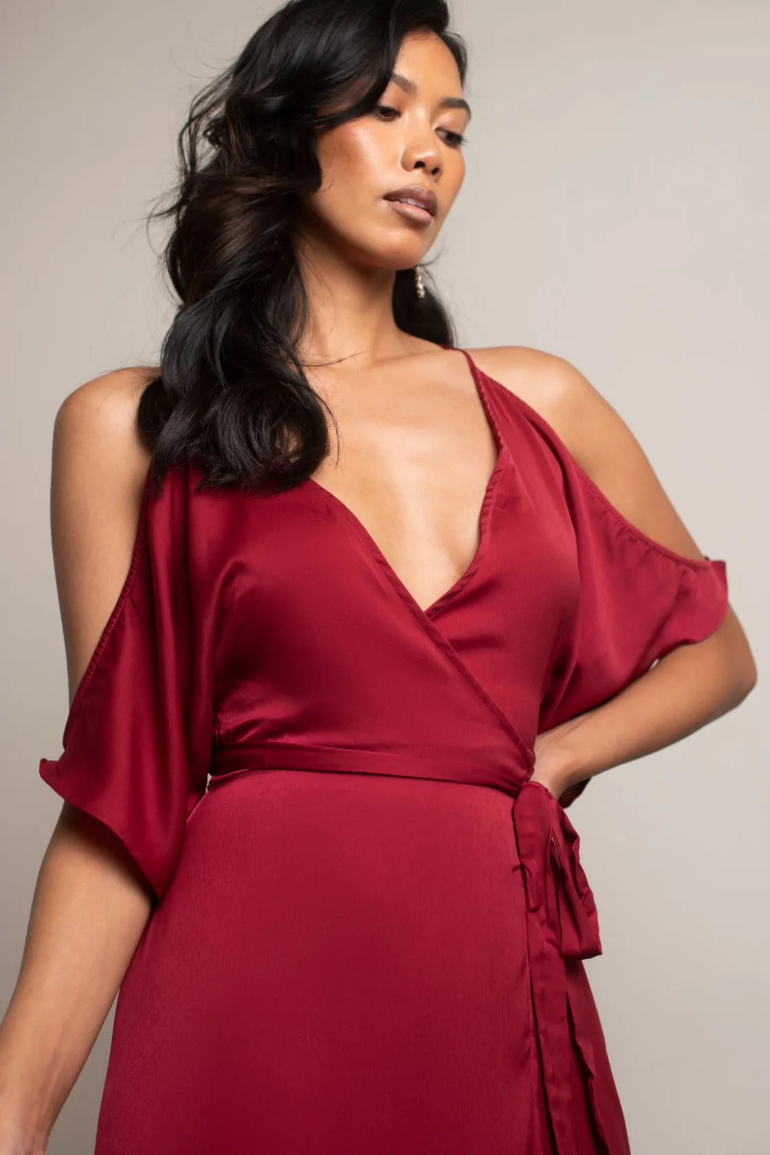 Tobi Feeling The Night Satin Cold Shoulder Maxi Dress -