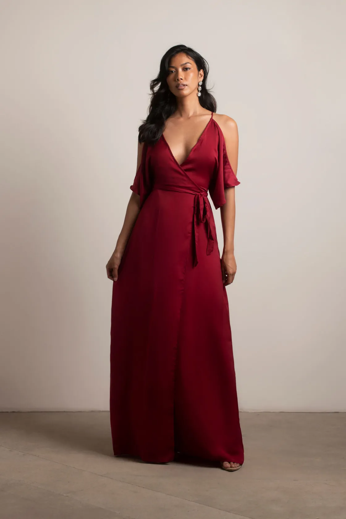 Tobi Feeling The Night Satin Cold Shoulder Maxi Dress -