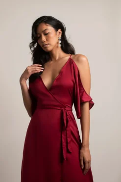 Tobi Feeling The Night Satin Cold Shoulder Maxi Dress -