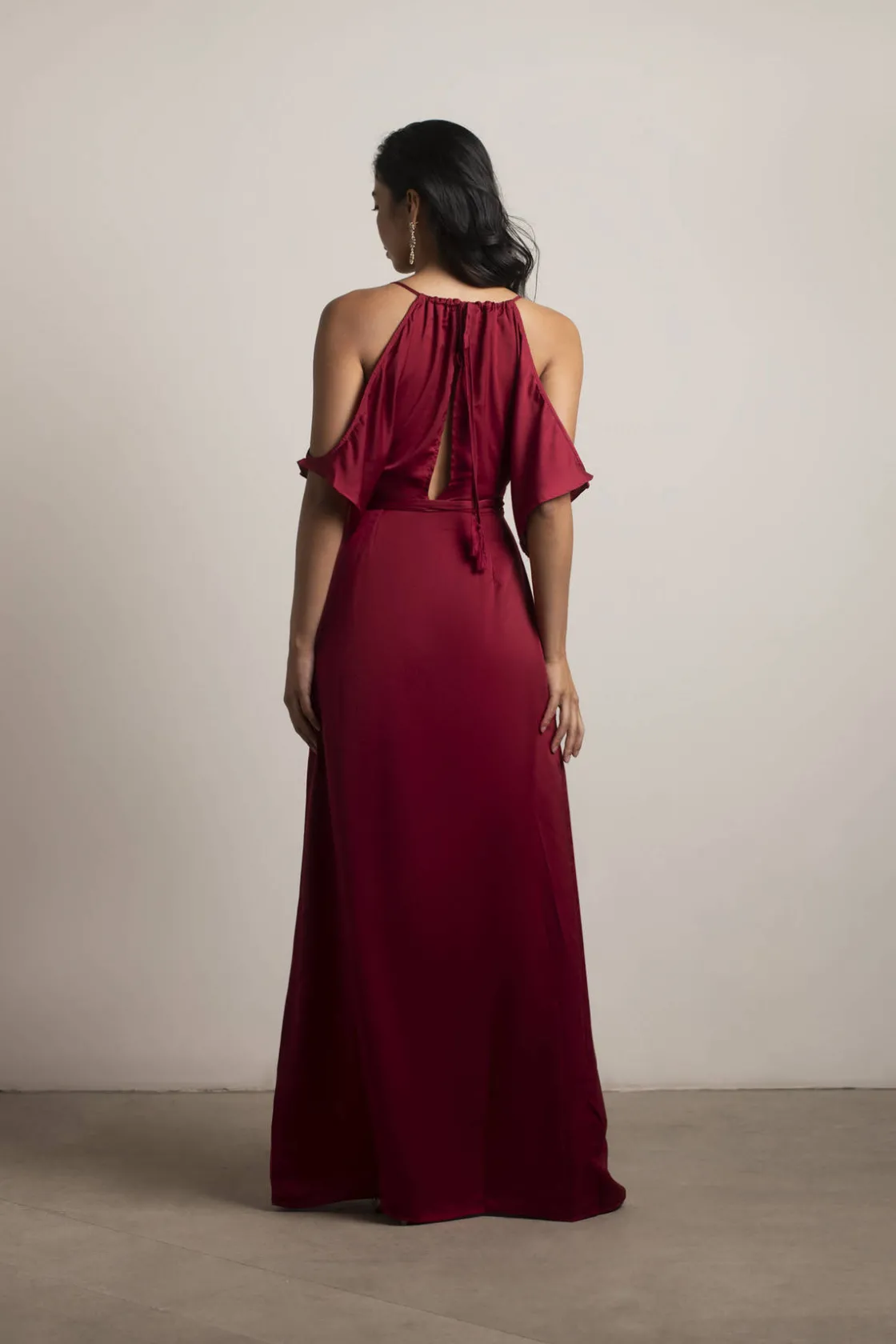 Tobi Feeling The Night Satin Cold Shoulder Maxi Dress -