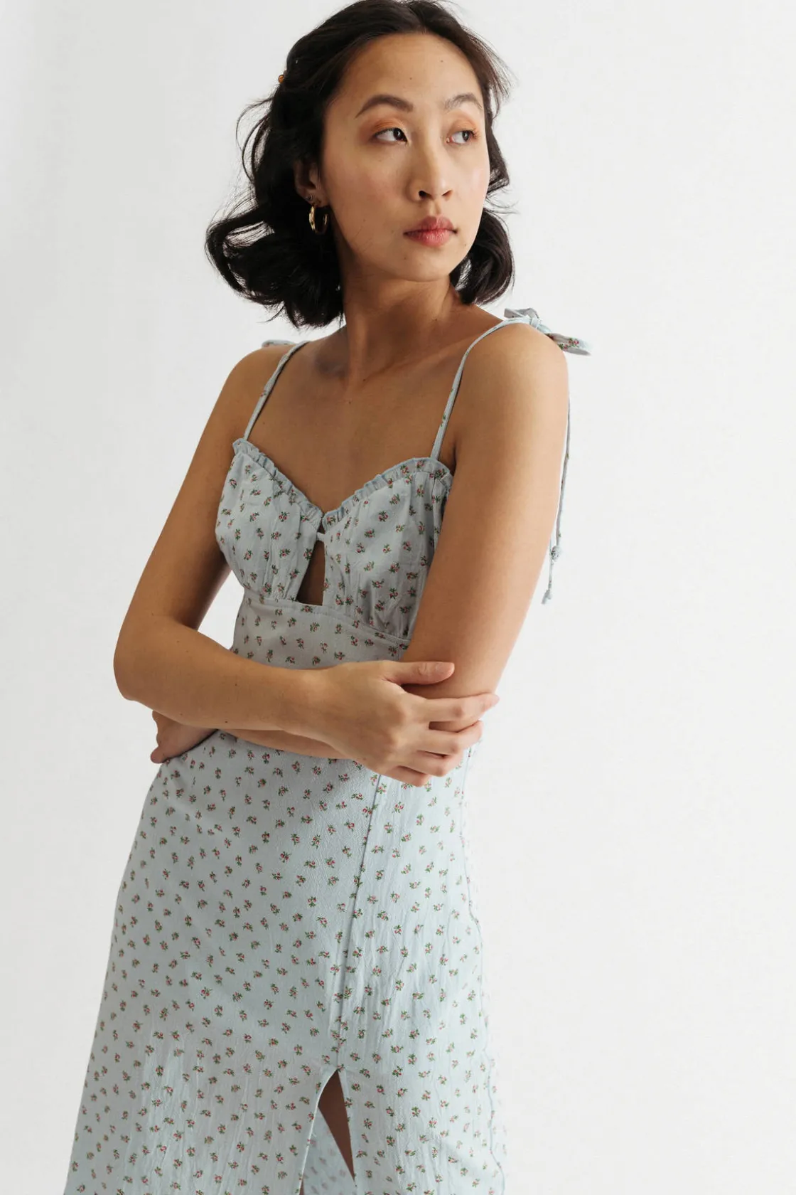 Tobi Feels Like Summer Floral Slit Mini Dress - Ivory Multi