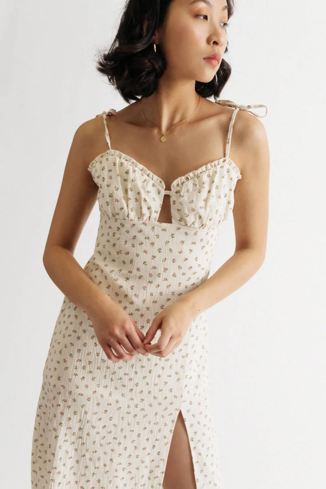 Tobi Feels Like Summer Floral Slit Mini Dress - Ivory Multi