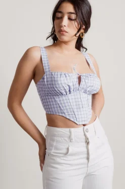 Tobi Focus On Me Corset Top - Blue Purple Plaid