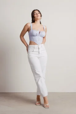 Tobi Focus On Me Corset Top - Blue Purple Plaid
