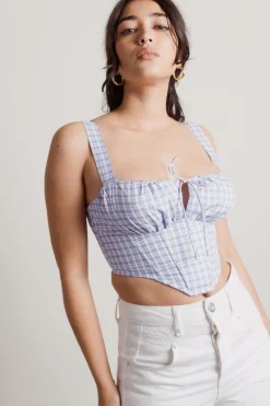 Tobi Focus On Me Corset Top - Blue Purple Plaid