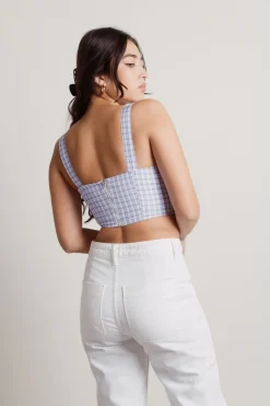 Tobi Focus On Me Corset Top - Blue Purple Plaid