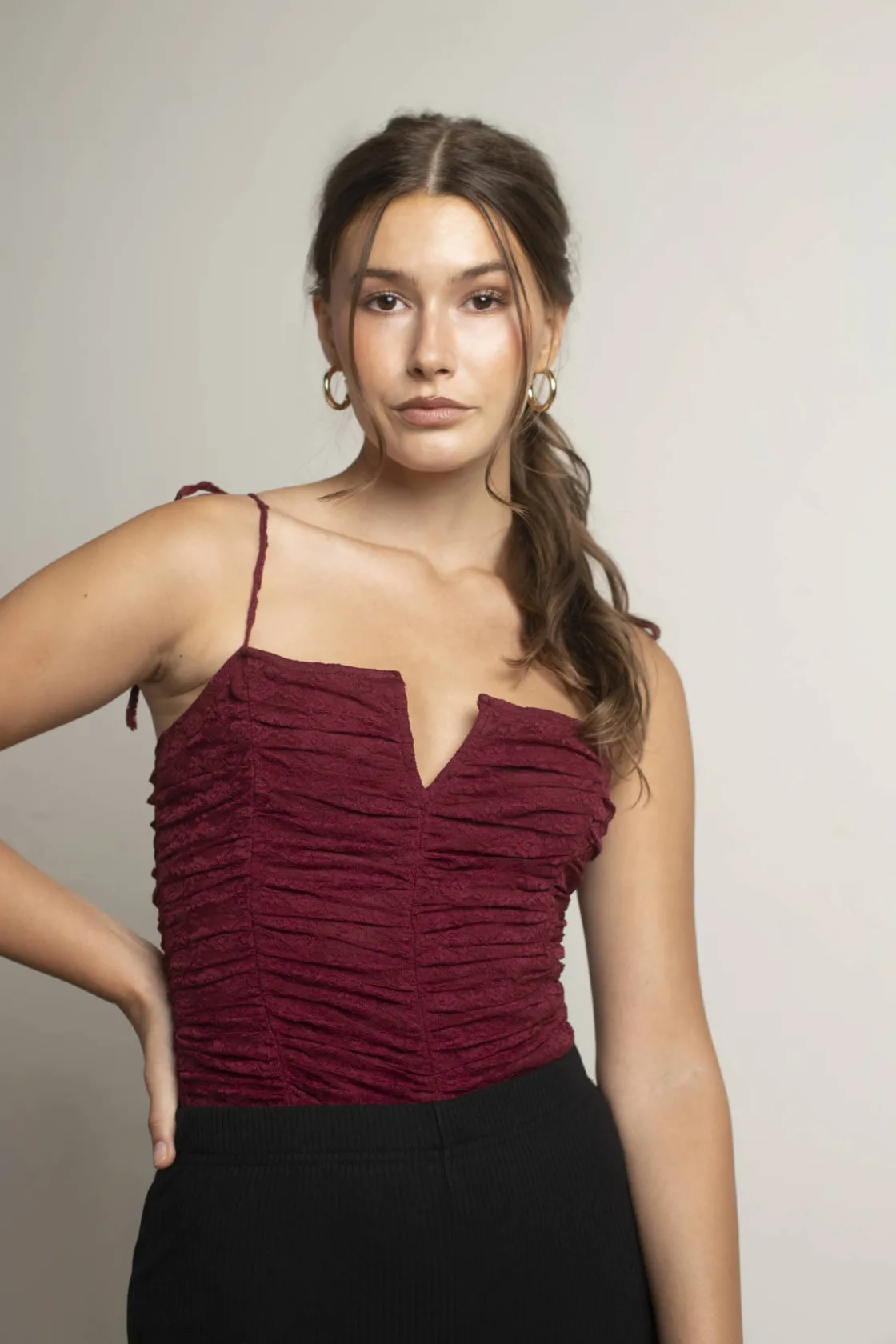 Tobi Folies Lace Bodysuit - Wine