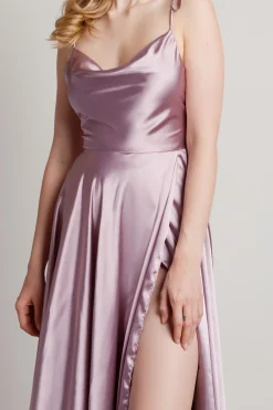 Tobi For The Drama Satin High Slit Maxi Dress - Mauve