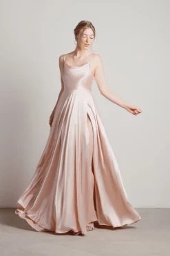 Tobi For The Drama Satin High Slit Maxi Dress - Mauve