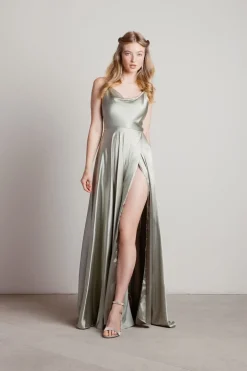 Tobi For The Drama Satin High Slit Maxi Dress - Mauve