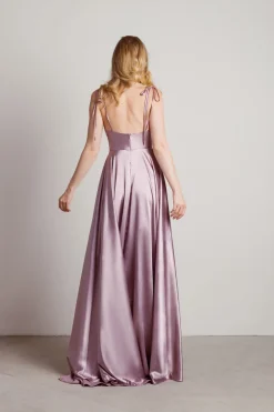 Tobi For The Drama Satin High Slit Maxi Dress - Mauve