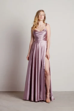 Tobi For The Drama Satin High Slit Maxi Dress - Mauve