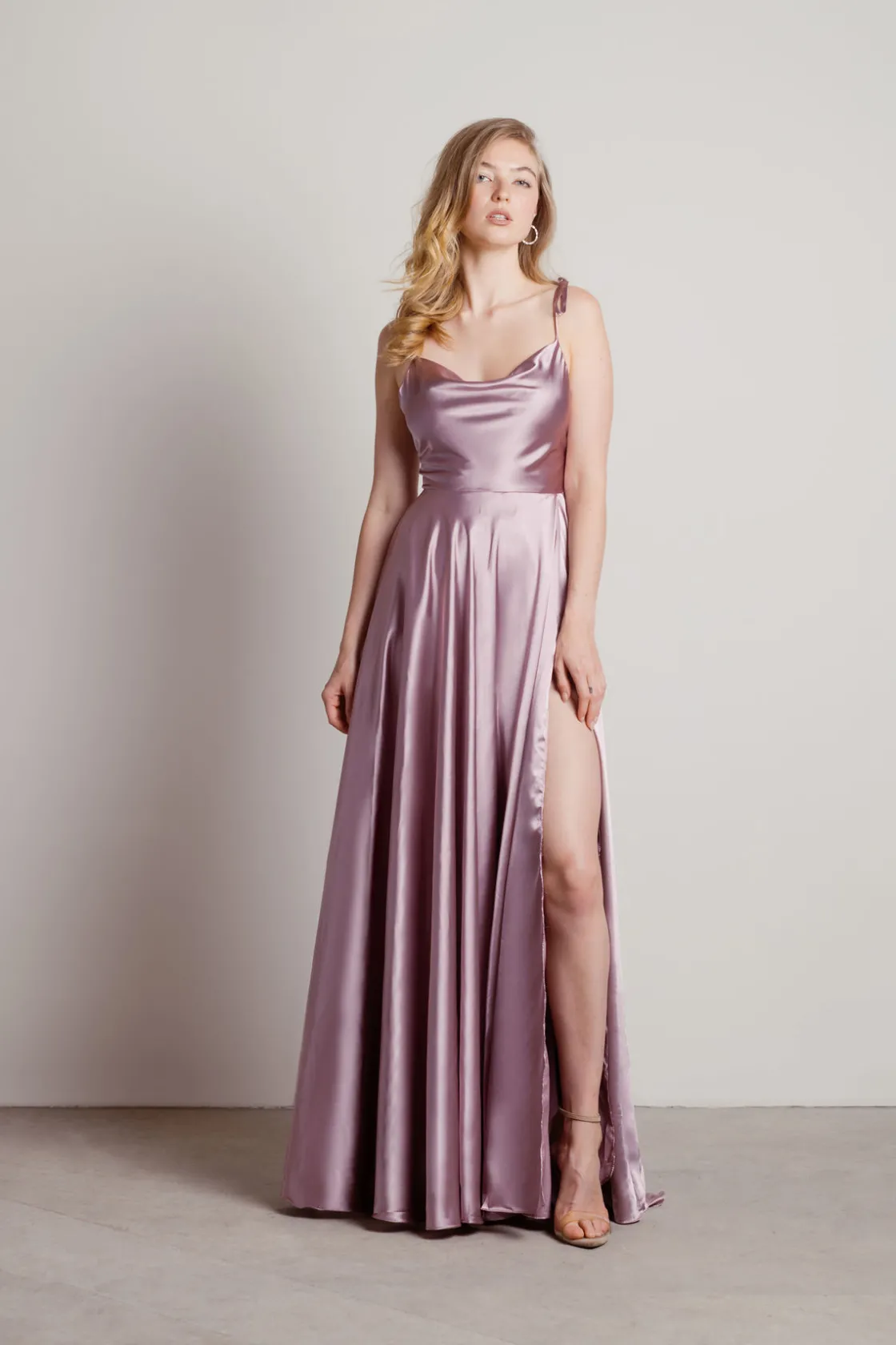 Tobi For The Drama Satin High Slit Maxi Dress - Mauve