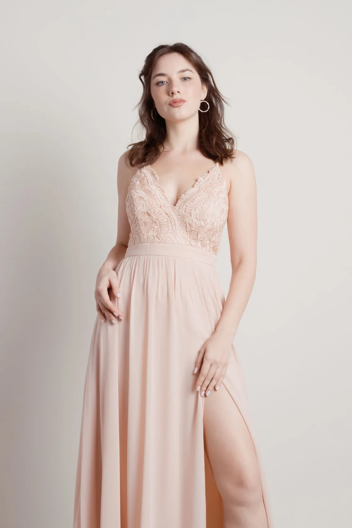 Tobi Forget Me Not Lace High Slit Maxi Dress - Blush