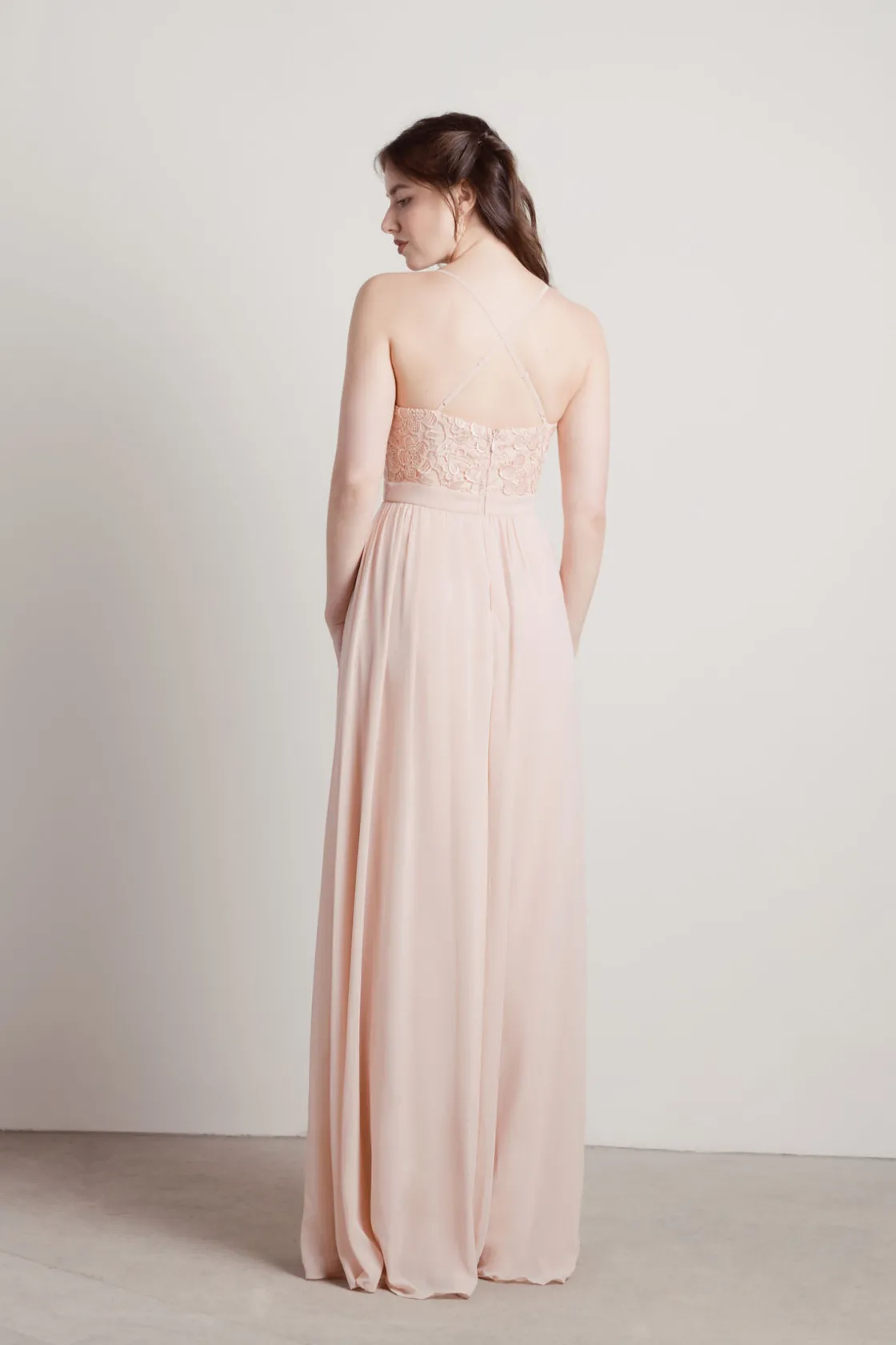Tobi Forget Me Not Lace High Slit Maxi Dress - Blush