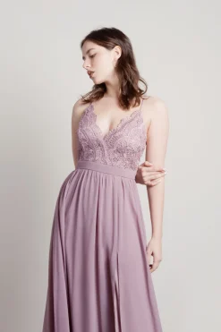 Tobi Forget Me Not Lace High Slit Maxi Dress - Blush