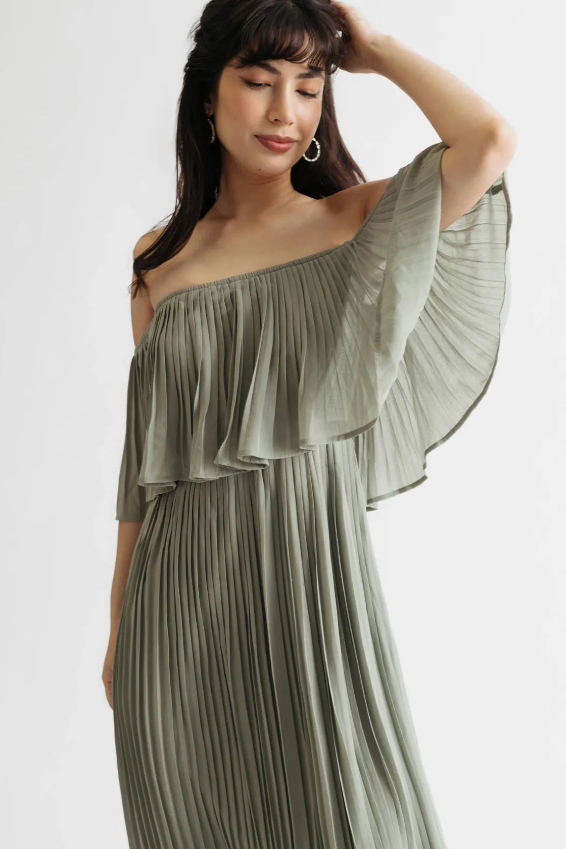 Tobi Free Spirited Pleated Off The Shoulder Maxi Dress - Blue