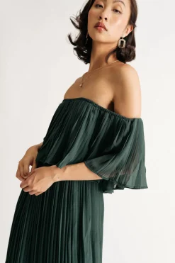 Tobi Free Spirited Pleated Off The Shoulder Maxi Dress - Blue
