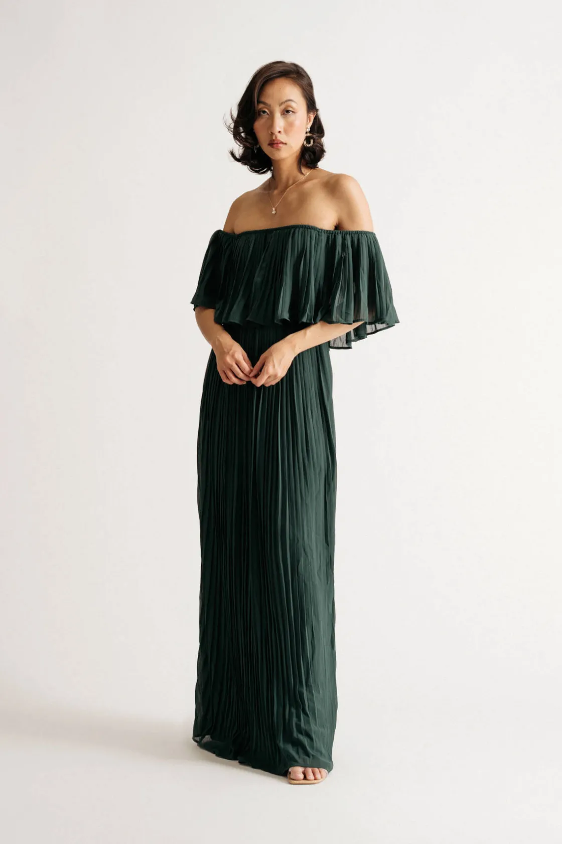 Tobi Free Spirited Pleated Off The Shoulder Maxi Dress - Blue