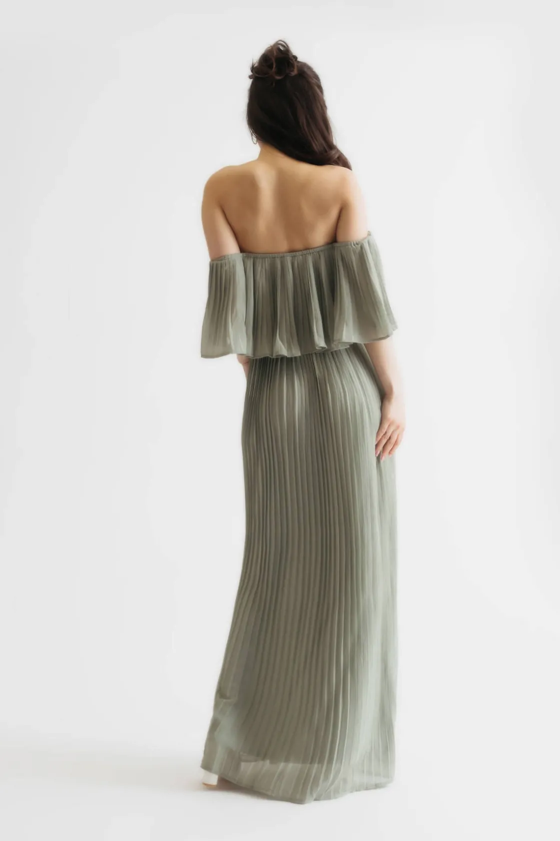 Tobi Free Spirited Pleated Off The Shoulder Maxi Dress - Blue
