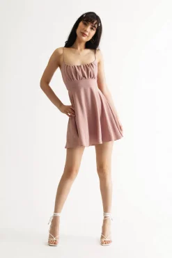 Tobi Gabbie White Ruched Tie Back Skater Mini Dress