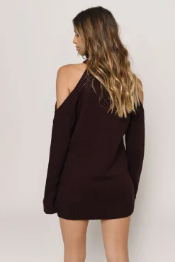 Tobi Give Love Cold Shoulder Sweater Mini Dress -