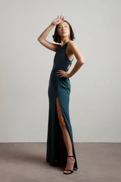 Tobi Glam Nights Cutout High Slit Maxi Dress - Emerald