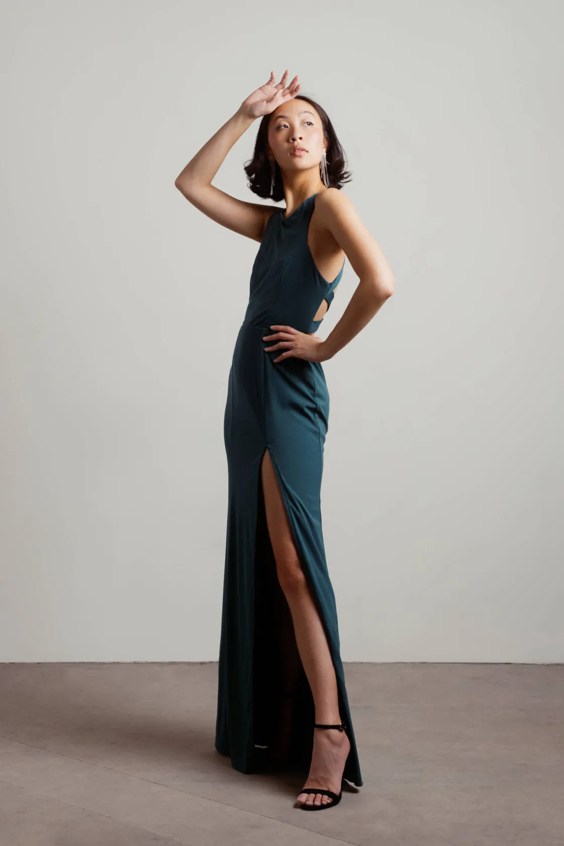 Tobi Glam Nights Cutout High Slit Maxi Dress - Emerald