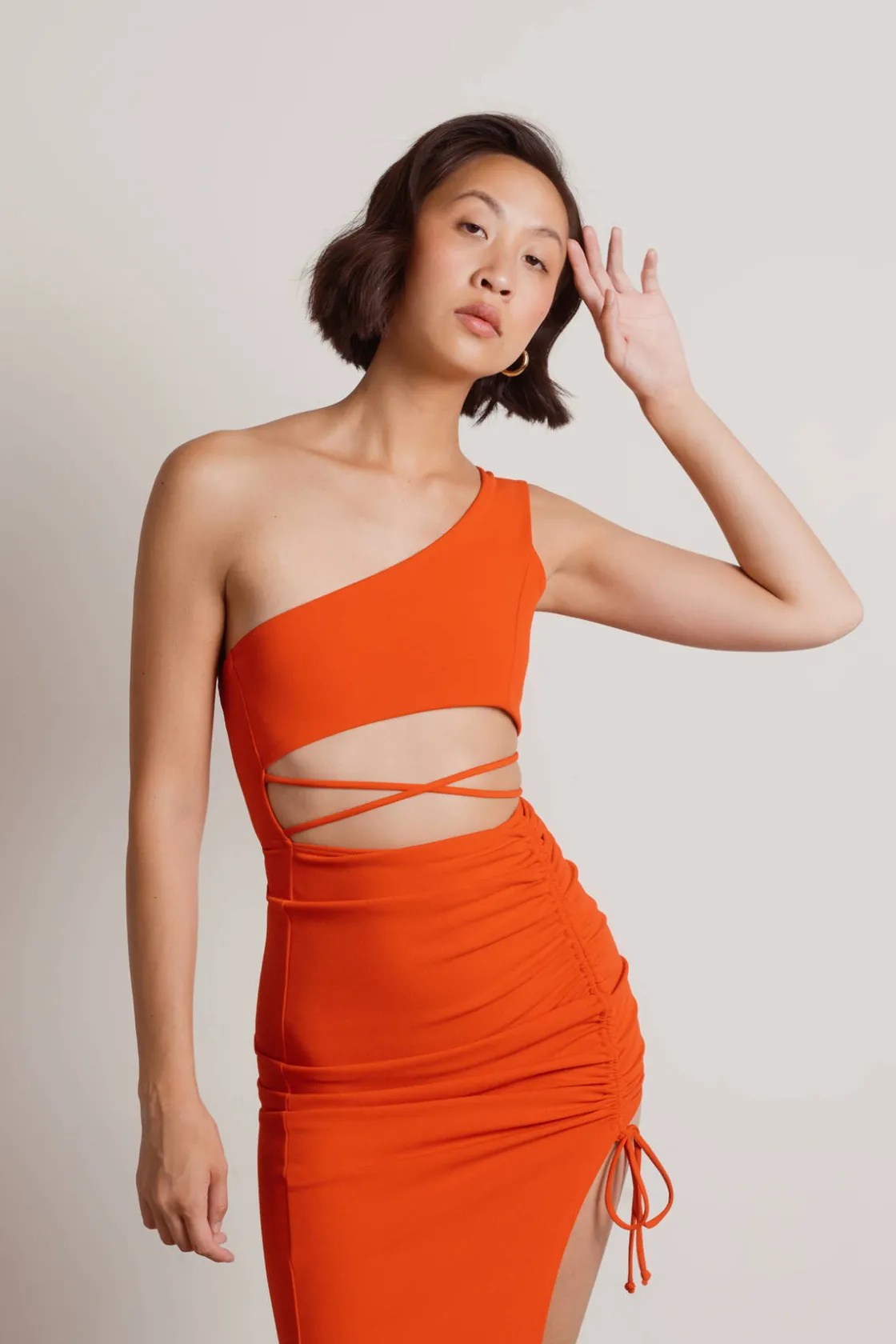 Tobi Gotta Find Me One Shoulder High Slit Midi Dress - Cobalt Blue