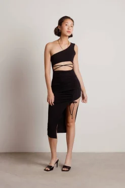 Tobi Gotta Find Me One Shoulder High Slit Midi Dress - Cobalt Blue