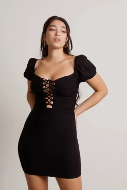 Tobi Guess At It Off White Lace-Up Bodycon Mini Dress