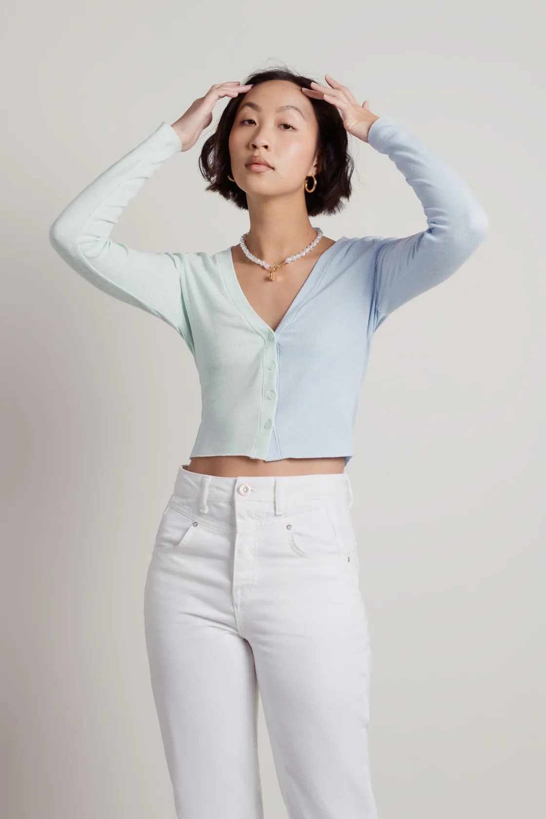 Tobi Half And Half Crop Cardigan -