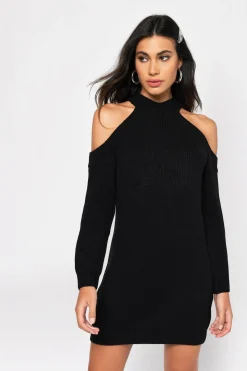 Tobi Half Thought Cold Shoulder Sweater Mini Dress - Vintage Blue